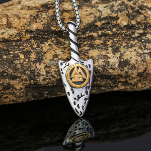 Yunnique – collier rétro avec pendentif épée en acier inoxydable pour hommes, avec motif de rune triangulaire, accessoires de bijoux cadeaux - Product Image 2