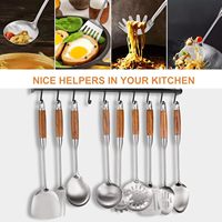 Ensemble de 9 ustensiles de cuisine durables en acier inoxydable 304 résistant à la chaleur avec manche en bois, spatule pour wok, spatule durable