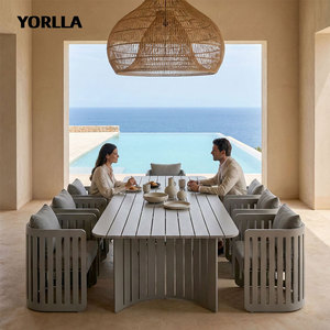 Juego de Muebles de Jardín de Aluminio Personalizables de Lujo, <span class=keywords><strong>Mesa</strong></span> y Sillas con Cojines Impermeables para Exteriores, Hotel, Villa, Patio, Parque, Comedor - Product Image 2