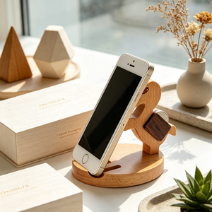 Custom Natural Wood Mobile <b>Phone</b> <b>Holder</b> Varnished Wooden <b>Phone</b> Stand for iPhone Apple Smartphone Desk Table Display Home Offices - Product Image 2