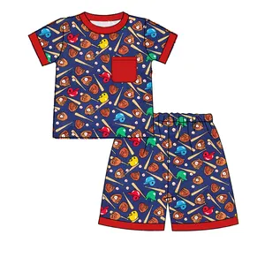 Kinder Jungen Baseball Print Short Set mit Tasche Kinder Sommer Custom Design Kleidung heißen Verkauf passenden Pyjamas