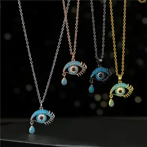 Levendig Micro Wimper Turkije Fashion Evil Eye Ketting Met Aangepaste Glas Stenen Voor Vrouwelijke