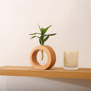 Jarrón hidropónico de madera de haya maciza, mesa redonda de material natural para decoración de sala de estar y sala de té - Product Image 3