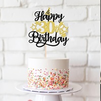 Nouveauté 2025 : Décoration de gâteau Joyeux Anniversaire, Topper de gâteau en papier pailleté noir et or, idéal pour les anniversaires de 16, 18 et 21 ans