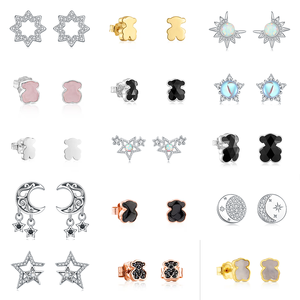 Pendientes de Oso Españoles de Lujo de Moda, Plata 925 - Incrustaciones de Circonita, Joyería Hipoalergénica para Mujer para Uso Diario - Product Image 1