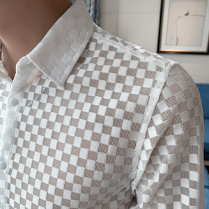 Bán buôn các tính năng mới lưới Rỗng ra giản dị dài tay áo cá nhân Áo sơ mi màu rắn cho nam giới sehe thời trang - Product Image 2