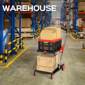 Chariot utilitaire à deux niveaux chariot pliant avec 2 caisses de stockage chariots d'épicerie pliables multifonctionnels - Product Image 6