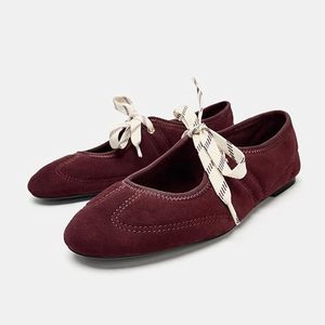 Chaussures plates en daim pour femmes, ballerines à lacets, bout rond, ballerines Mary Jane, élégantes, décontractées, confortables, chaussures mignonnes - Product Image 3