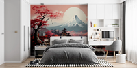 Papel Tapiz Japonés de la Montaña Fuji con Arce Rojo, Removible, Autoadhesivo, Impermeable, Mural Tradicional de Pared, Paisaje Natural al Atardecer