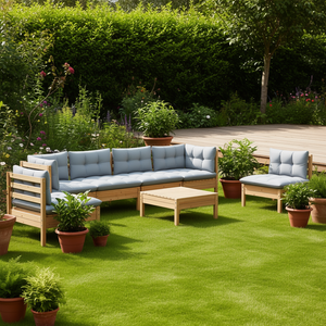 Ensemble de salon de jardin en pin massif gris, 6 places, mobilier d'extérieur de style contemporain, résistant aux intempéries - Product Image 2