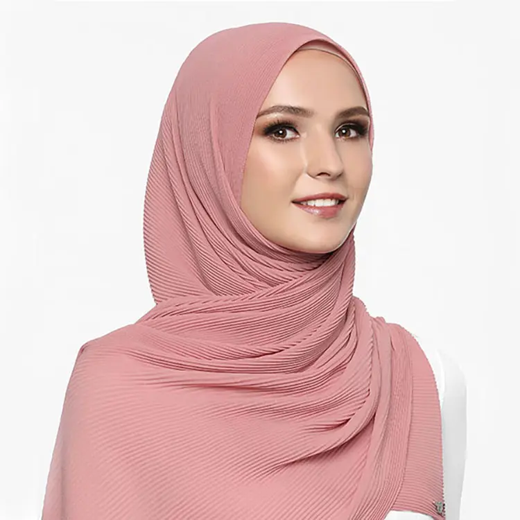 Commercio all'ingrosso mini a pieghe In Chiffon Scialli sciarpa musulmano piega hijab Donne Tudung malaysia sciarpa