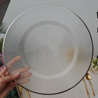 Assiettes de présentation en verre transparent texturé de 13 pouces pour la décoration de table à manger à la maison, à l'hôtel et au restaurant
