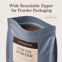 Sachet personnalisé à fond plat avec fermeture éclair pour poudre de cacao, mélange pour boisson chocolatée, ingrédients de pâtisserie et marques à marque privée