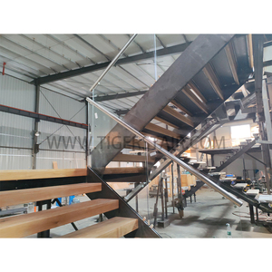 Elegante Escalera Recta Tipo Loft con Barandilla de Doble Lado y <span class=keywords><strong>Balaustre</strong></span> de Vidrio Templado sin Marco y Escalones de <span class=keywords><strong>Madera</strong></span> Lisos - Product Image 6