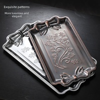 Nouvel Arrivage Plateau de Service Rectangulaire en Acier Inoxydable Poli Style Rétro Luxe Léger 40cm 45cm 50cm