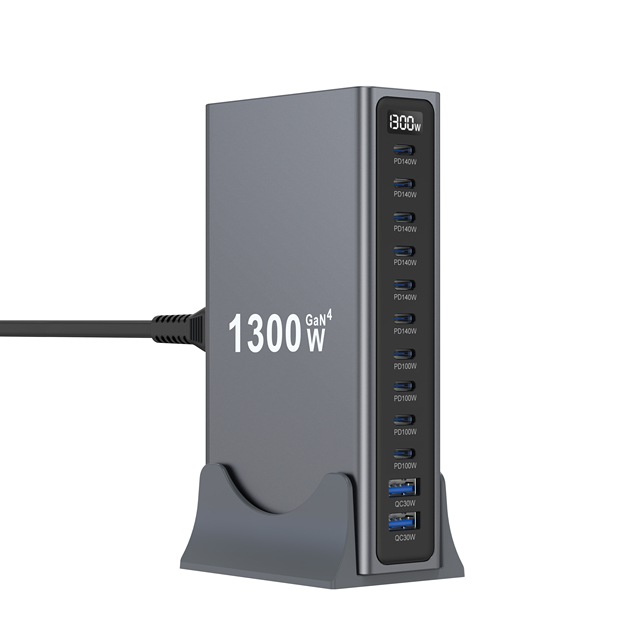 1300W GaN Multi Port Desktop Charging Station Digital Display 8PD140W+2PD100W+2QC30W Fast USB C Charger Laptop Power Adapter