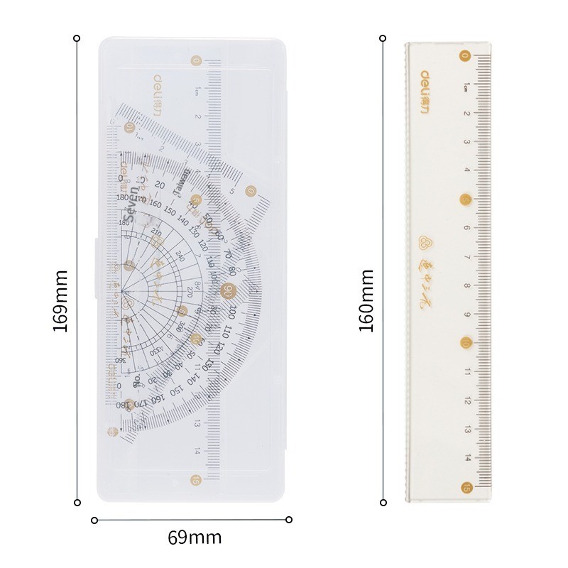 Deli 79525 последовательная линейка для тройной осмотра средней школы, линейка, Треугольная пластина, транспортир, 4 шт.