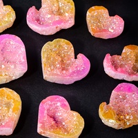Géode Aura Jaune Rose en Gros, Cristal Arc-en-ciel en Forme de Cœur, Amas de Cristal Druzy, Pierre Sculptée à la Main, Spécimen Minéral de Guérison, Décoration d'Intérieur