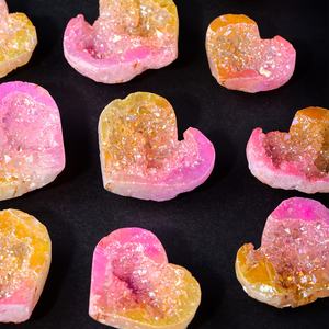 Geoda Aura Amarilla y Rosa al por Mayor, Cristal Arcoíris en Forma de Corazón, Cristal Druzy Tallado a Mano, Espécimen Mineral Curativo, Decoración del Hogar - Product Image 5