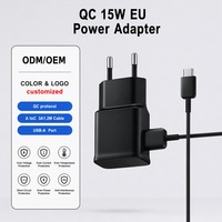 Cargador de Teléfono Inteligente de 15W QC, Cargador de Pared EU, Cable A a C de 3A y 1.2M, Adaptador de Corriente Confiable con Protección Contra Sobrecorriente, Cargador Rápido de 15W