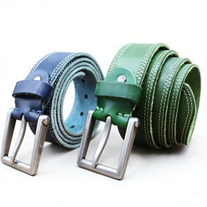 Nouvelle ceinture décontractée rétro pour homme en cuir véritable pleine fleur vert-bleu, avec double sangle et boucle ardillon en alliage, haute qualité - Product Image 1