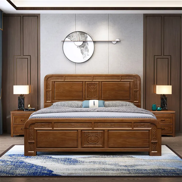 Tempat tidur penyimpanan kayu Solid, desain gaya Nordik, bingkai tempat tidur penyimpanan Hotel untuk Hotel