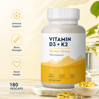 Vitamine D3 5000 UI et K2 MK7 50 mcg en capsules végétariennes, complément alimentaire pour la santé des os, du système immunitaire et du cœur