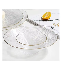 Assiette de Présentation en Verre Transparent de 13 Pouces, Bord Doré, Design Minimaliste, pour Restaurants, Banquets et Usage Domestique – Vente en Gros