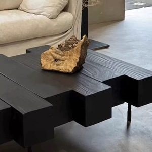 Modern <b>Solid</b> Oak <b>Wood</b> Strip Coffee Table with Metal Frame Customized Color Quiet Living Room Hall Black Household Furniture - Product Image 3