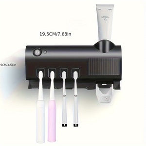 Wall Mounted <b>Square</b> Plastic Two-Piece Toothpaste Dispenser and Bathroom Accessory Set <b>Battery</b> Powered No Drilling Required - Product Image 2