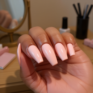 Uñas postizas A11aga con forma de ataúd, largas, acrílicas, color rosa sólido, con pegamento adhesivo para mujeres, decoración de uñas. - Product Image 2