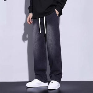 American Retro Cool Men's High Denim <b>Jeans</b> Trendy Brand Straight Loose Washed Casual Versatile Fleece <b>Lined</b> Lightweight Pants - Product Image 4