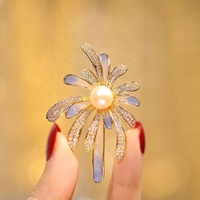 Broche créative XILIANGFEIZI en forme de fleur avec corsage, en cuivre plaqué or 18 carats, zircon et perle d'eau douce pour femme