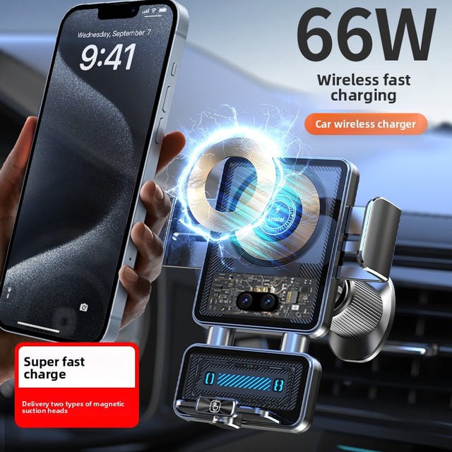 Secure 66W Wireless Car Charger with Stable Fixed Mount Phone Holder and Touch Control for Mobile Phones and Electric Cars