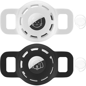 Support de collier pour animaux de compagnie pour Apple Air Tag, lot de 2, noir et blanc, en plastique souple, léger, accessoire pour chat et chien - Product Image 1