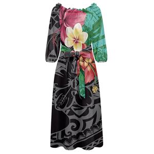 Abito da sera rosa elegante di alta qualità con stampa Tie-dye modello tribale polinesiano abito <span class=keywords><strong>monospalla</strong></span> da donna a maniche lunghe all'ingrosso - Product Image 5