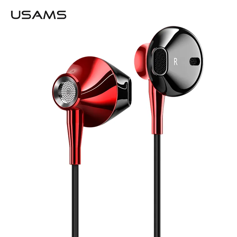 USAMS Earphone In-Ear 3.5Mm, Headphone Berkabel Hifi dengan Mikrofon 4D, Earphone Logam Stereo untuk Iphone Samsung Xiaomi