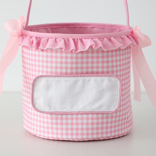 Personalized Easter Baskets Custom Easter Gift Bucket for Kids Sublimation Gingham Easter Basket