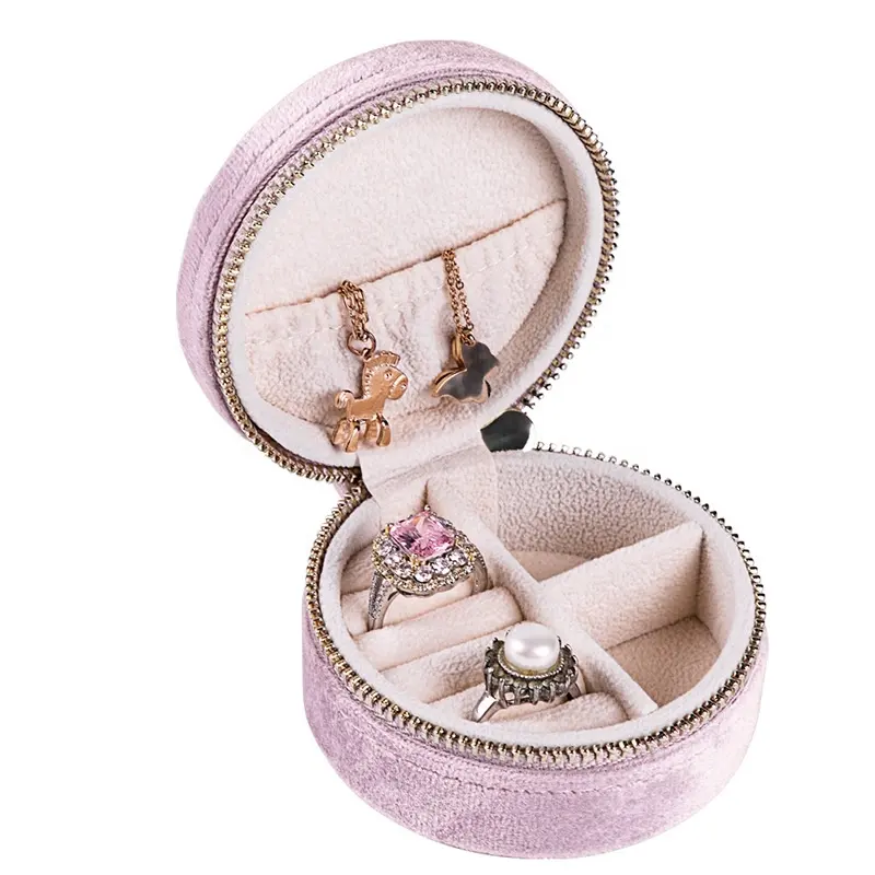 New Product Small Round Velvet Jewelry Box Travel Jewelry Case Storage Organizer