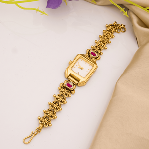 Gold Plated Floral <b>Bracelet</b> <b>Watch</b> for <b>Women</b> with Elegant Pink Stone Accents and Luxury Vintage Style Fashion Wristwatch - Product Image 3