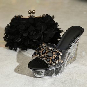 Nouvelle Collection 2026 : Ensemble de Luxe – Pochette Florale 3D et Sandales Compensées Ornées de Strass – Idéal pour Mariage, Bal de Promo et Soirées - Product Image 6