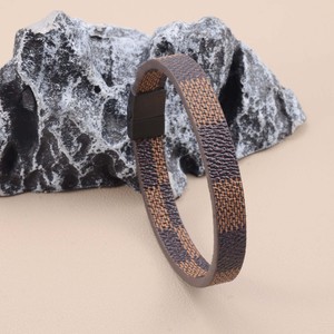 Checkered <b>Leather</b> <b>Bracelet</b> Magnetic Clasp 7.5 8.5 9 Inches Geometric Pattern Fashion Cuff Jewelry For Men Women - Product Image 1