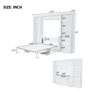 [Stock US] Livraison Gratuite <span class=keywords><strong>Lit</strong></span> Murphy Grand Format <span class=keywords><strong>avec</strong></span> Bureau et Étagère Blanc – Expédition depuis l'Entrepôt US, Prise en Charge du Dropshipping - Product Image 6