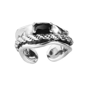 ICEBELA简约时尚925纯银黑色钻石耳夹女复古链条缠绕耳环