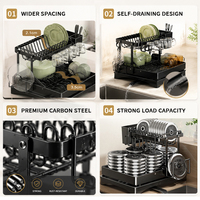 Égouttoir à vaisselle pliable à 2 niveaux OEM avec plateau de récupération, planche à découper et porte-gobelets, égouttoir de cuisine en acier carbone pour évier et comptoir