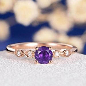 Bague solitaire en argent sterling 925 avec améthyste africaine, bijoux de fiançailles pour femmes, pour mariage et fête - Product Image 1