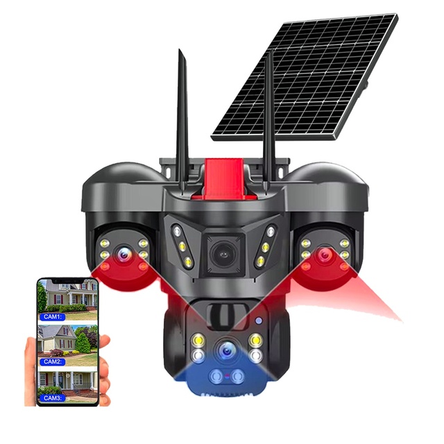 6Mp & 12MP V380 Pro Triple Lens Outdoor Solar Wifi Camera Humanoid Detection Surveillance Sim Card 4G 360 Solar Security Camera