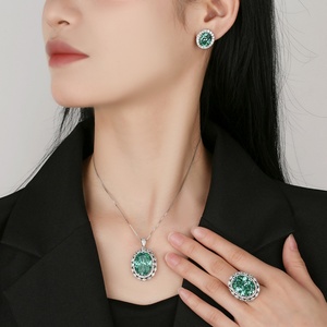 Fashion Jewelry Eco-friendly Copper Oval Cut 15*20/10*12mm Green Zircon Large <b>Statement</b> <b>Necklace</b> and Earrings Sets for Women - Product Image 6