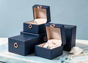 The <b>box</b> is made of delicate dark blue faux leather decorated with <b>rose</b> gold round metal buckle the inner side of flip - Product Image 6