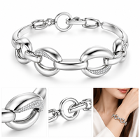 Bracelet chaîne épaisse en acier inoxydable plaqué rhodium Mosen personnalisé avec zircon pavé géométrique, bijoux pour femmes.